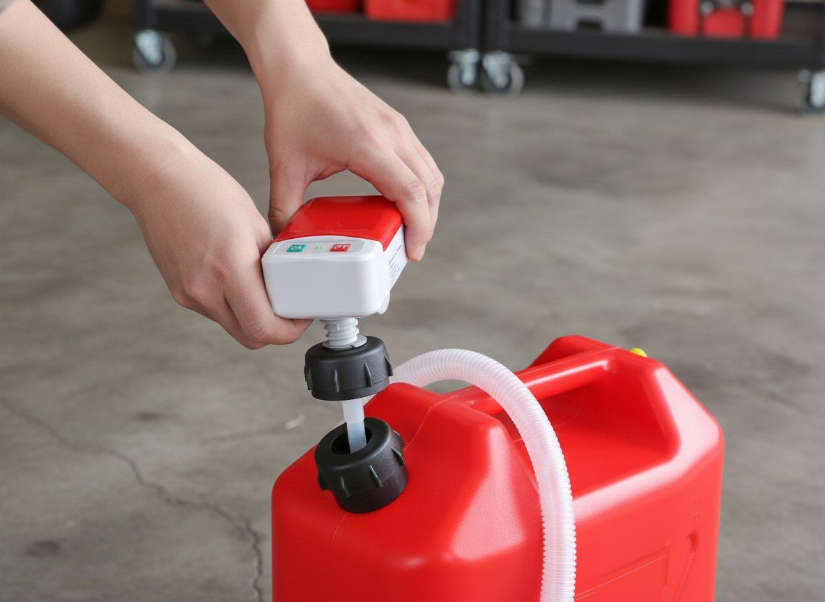 Screwing the pump head onto the can spout