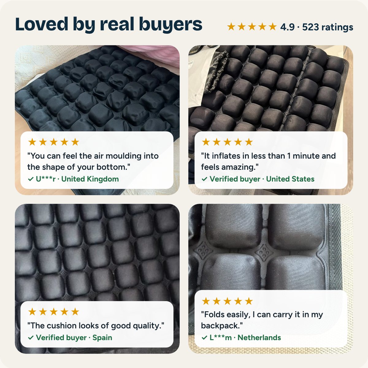 Loved by real buyers: four buyer photos with their reviews