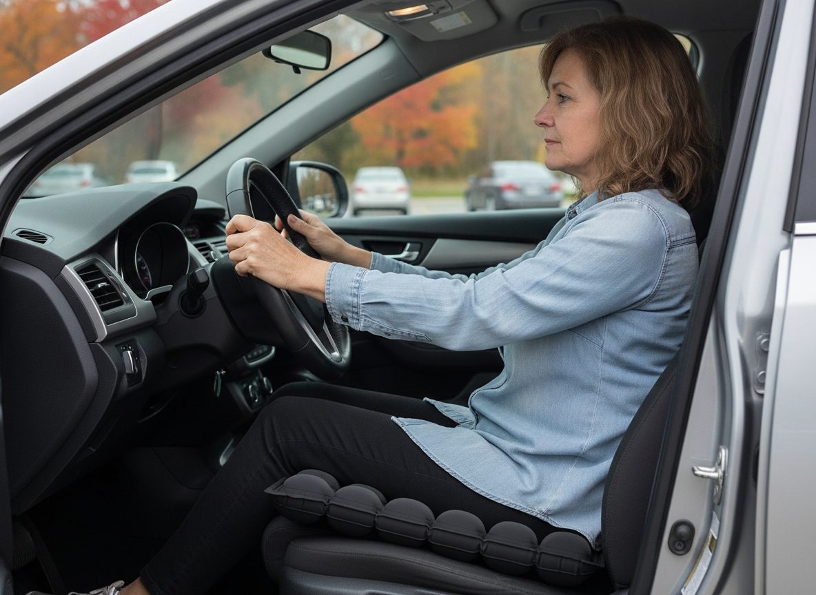 Woman sitting on the AirSeat in her car