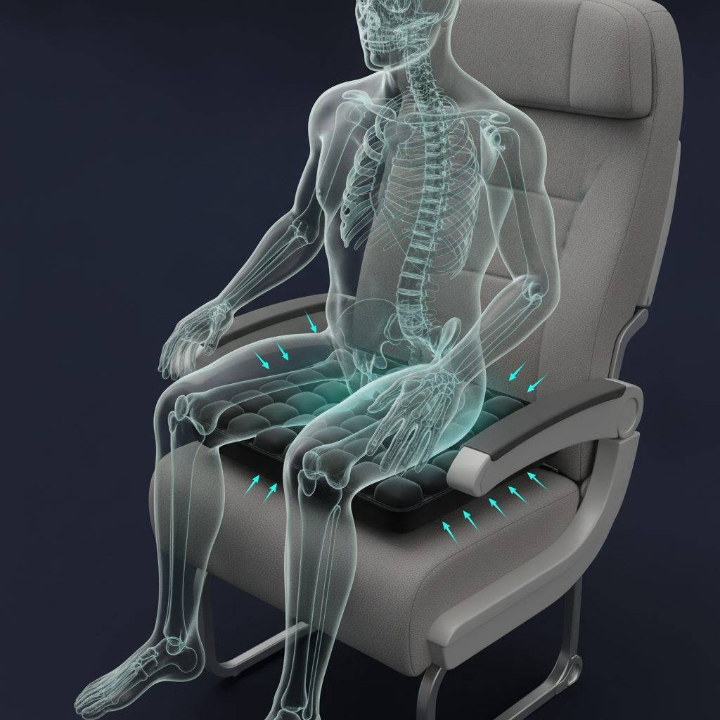 Illustration: the same seated figure on the AirSeat with pressure spread evenly